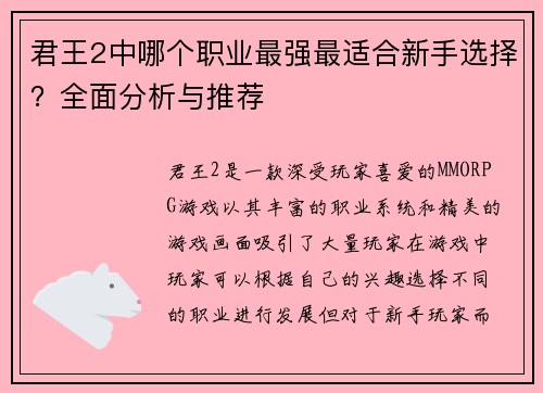 君王2中哪个职业最强最适合新手选择？全面分析与推荐